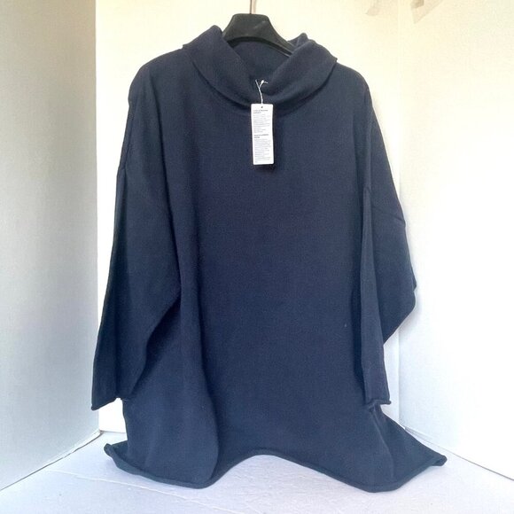 Eileen Fisher Turtleneck Sweater 3X Plus Blue Cotton Cashmere Relaxed Fit Luxe - Picture 6 of 6